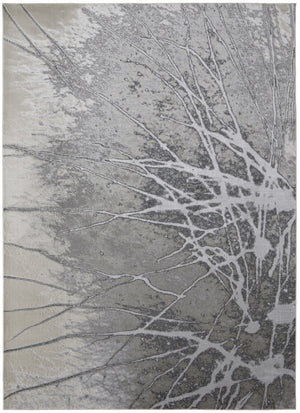 HomeRoots 4' Gray and Ivory Abstract Area Rug - Modern Power Loomed Design with Non-Skid Backing for Safety 4' X 6' 512870