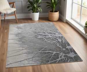HomeRoots 4' Gray and Ivory Abstract Area Rug - Modern Power Loomed Design with Non-Skid Backing for Safety 4' X 6' 512870