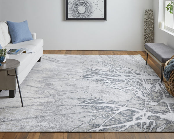 HomeRoots 4' Gray and Ivory Abstract Area Rug - Modern Power Loomed Design with Non-Skid Backing for Safety 4' X 6' 512870