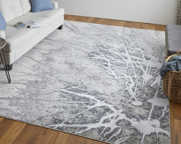 HomeRoots 4' Gray and Ivory Abstract Area Rug - Modern Power Loomed Design with Non-Skid Backing for Safety 4' X 6' 512870