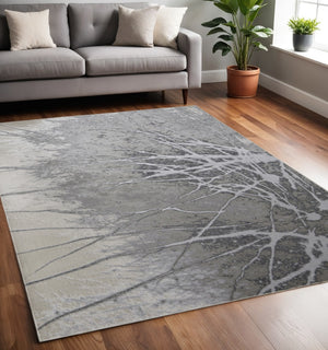 HomeRoots 4' Gray and Ivory Abstract Area Rug - Modern Power Loomed Design with Non-Skid Backing for Safety 5' X 8' 512871
