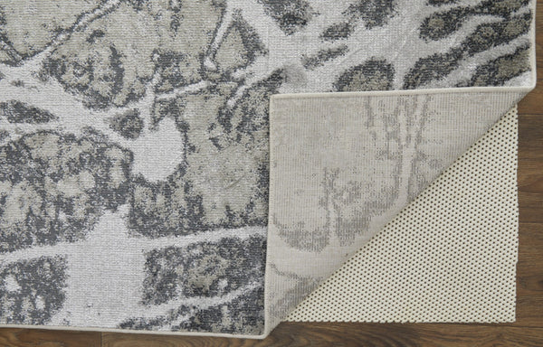 HomeRoots 4' Gray and Ivory Abstract Area Rug - Modern Power Loomed Design with Non-Skid Backing for Safety 7' X 10' 512873