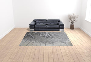 HomeRoots 4' Gray and Ivory Abstract Area Rug - Modern Power Loomed Design with Non-Skid Backing for Safety 9' X 12' 512874