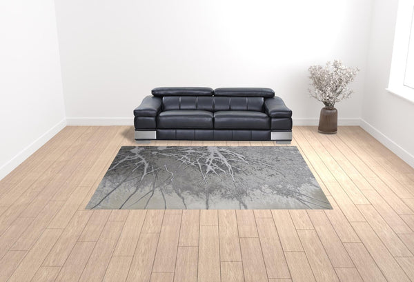HomeRoots 4' Gray and Ivory Abstract Area Rug - Modern Power Loomed Design with Non-Skid Backing for Safety 9' X 12' 512874