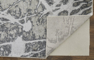 HomeRoots 4' Gray and Ivory Abstract Area Rug - Modern Power Loomed Design with Non-Skid Backing for Safety 9' X 12' 512874