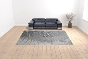 HomeRoots 4' Gray and Ivory Abstract Area Rug - Modern Power Loomed Design with Non-Skid Backing for Safety 10' X 13' 512875