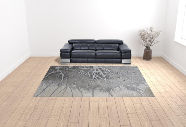 HomeRoots 4' Gray and Ivory Abstract Area Rug - Modern Power Loomed Design with Non-Skid Backing for Safety 10' X 13' 512875