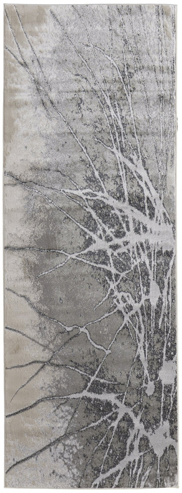 HomeRoots 4' Gray and Ivory Abstract Area Rug - Modern Power Loomed Design with Non-Skid Backing for Safety 8' Runner 512876