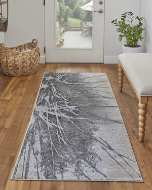 HomeRoots 4' Gray and Ivory Abstract Area Rug - Modern Power Loomed Design with Non-Skid Backing for Safety 8' Runner 512876