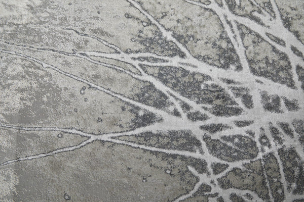HomeRoots 4' Gray and Ivory Abstract Area Rug - Modern Power Loomed Design with Non-Skid Backing for Safety 8' Runner 512876