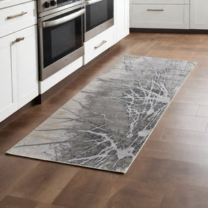 HomeRoots 4' Gray and Ivory Abstract Area Rug - Modern Power Loomed Design with Non-Skid Backing for Safety 8' Runner 512876