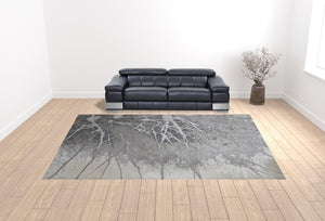 HomeRoots 4' Gray and Ivory Abstract Area Rug - Modern Power Loomed Design with Non-Skid Backing for Safety 12' x 15' 512877