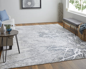 HomeRoots 4' Gray and Ivory Abstract Area Rug - Modern Power Loomed Design with Non-Skid Backing for Safety 12' x 15' 512877