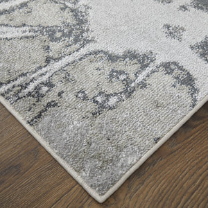 HomeRoots 4' Gray and Ivory Abstract Area Rug - Modern Power Loomed Design with Non-Skid Backing for Safety 12' x 15' 512877