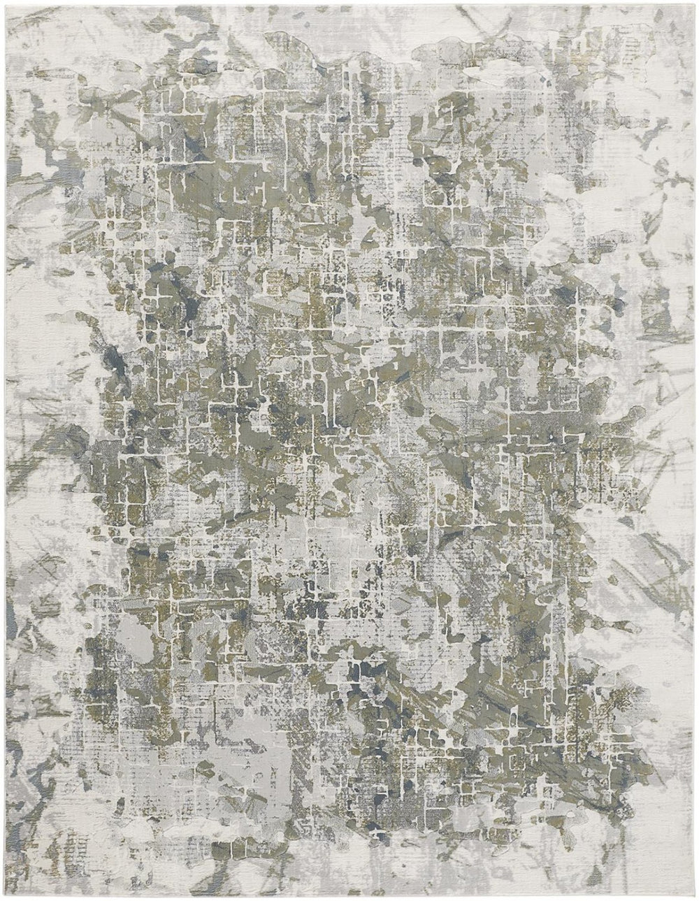 HomeRoots 5' Abstract Distressed Area Rug in Green, Gray, and Ivory - Stain-Resistant for High-Traffic Spaces 5' X 8' 512880