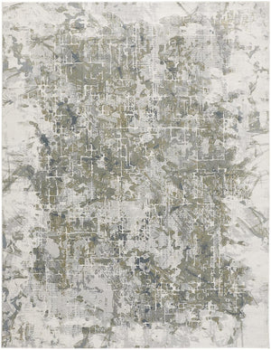 HomeRoots 5' Abstract Distressed Area Rug in Green, Gray, and Ivory - Stain-Resistant for High-Traffic Spaces 5' X 8' 512880