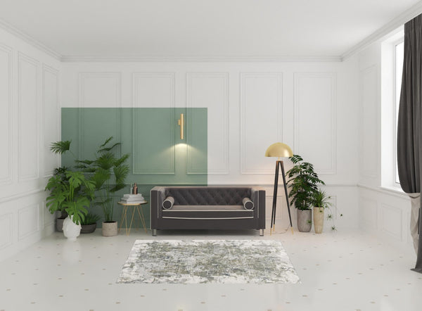 HomeRoots 5' Abstract Distressed Area Rug in Green, Gray, and Ivory - Stain-Resistant for High-Traffic Spaces 5' X 8' 512880