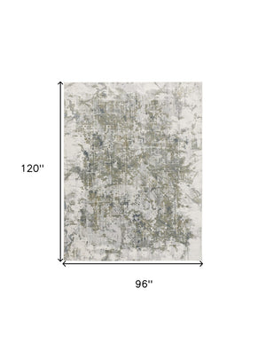 HomeRoots 5' Abstract Distressed Area Rug in Green, Gray, and Ivory - Stain-Resistant for High-Traffic Spaces 8' X 10' 512881