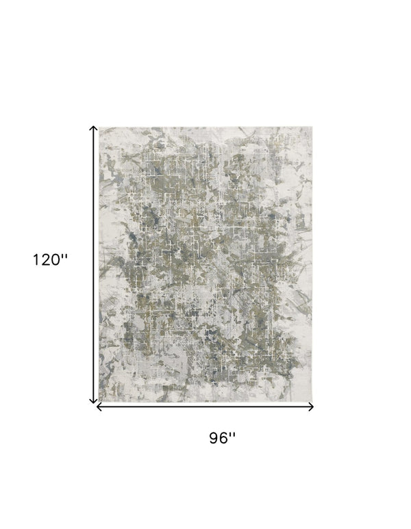 HomeRoots 5' Abstract Distressed Area Rug in Green, Gray, and Ivory - Stain-Resistant for High-Traffic Spaces 8' X 10' 512881