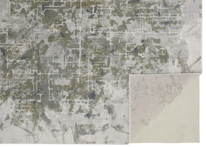 HomeRoots 5' Abstract Distressed Area Rug in Green, Gray, and Ivory - Stain-Resistant for High-Traffic Spaces 10' X 13' 512882