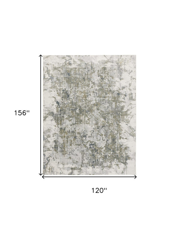HomeRoots 5' Abstract Distressed Area Rug in Green, Gray, and Ivory - Stain-Resistant for High-Traffic Spaces 10' X 13' 512882
