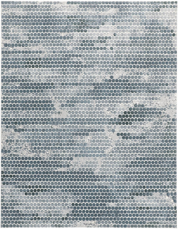 Homeroots 3' X 5' Blue And Gray Polka Dots Distressed Stain Resistant Area Rug  Polypropylene 512886