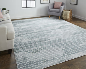 Homeroots 3' X 5' Blue And Gray Polka Dots Distressed Stain Resistant Area Rug  Polypropylene 512886