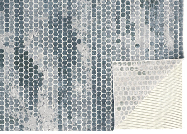 Homeroots 3' X 5' Blue And Gray Polka Dots Distressed Stain Resistant Area Rug  Polypropylene 512886