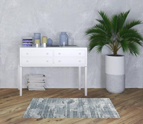 Homeroots 3' X 5' Blue And Gray Polka Dots Distressed Stain Resistant Area Rug  Polypropylene 512886