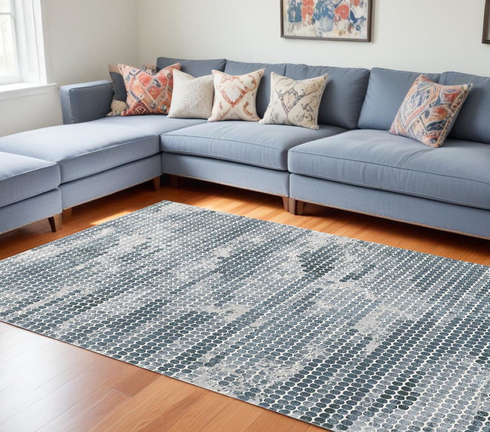 HomeRoots 5' Stylish Blue and Gray Polka Dot Distressed Area Rug – Stain Resistant for Busy Homes & Spaces 8' X 10' 512888