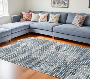 Homeroots 8' X 10' Blue And Gray Polka Dots Distressed Stain Resistant Area Rug  Polypropylene 512888