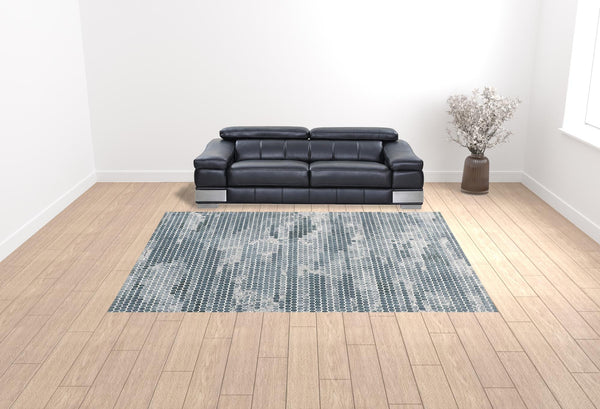 Homeroots 10' X 13' Blue And Gray Polka Dots Distressed Stain Resistant Area Rug  Polypropylene 512889