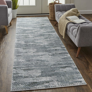 Homeroots 8' Blue And Gray Polka Dots Distressed Stain Resistant Runner Rug  Polypropylene 512891