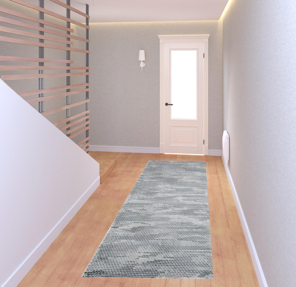 Homeroots 8' Blue And Gray Polka Dots Distressed Stain Resistant Runner Rug  Polypropylene 512891