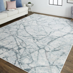 HomeRoots 5' Blue Gray and Ivory Abstract Distressed Area Rug - Stain Resistant, Modern Design for Any Space 5' X 8' 512894
