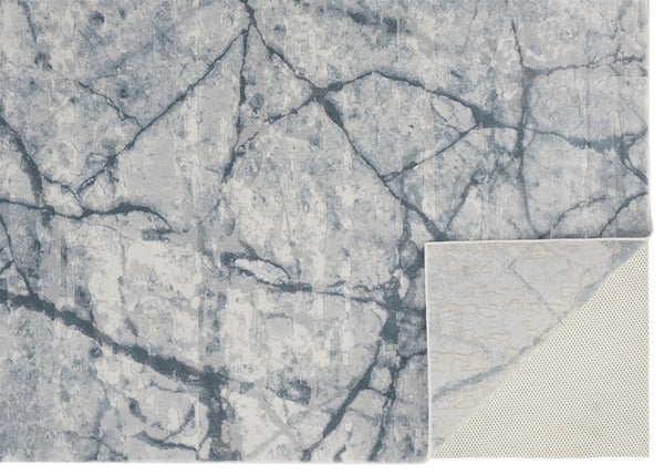 HomeRoots 5' Blue Gray and Ivory Abstract Distressed Area Rug - Stain Resistant, Modern Design for Any Space 5' X 8' 512894