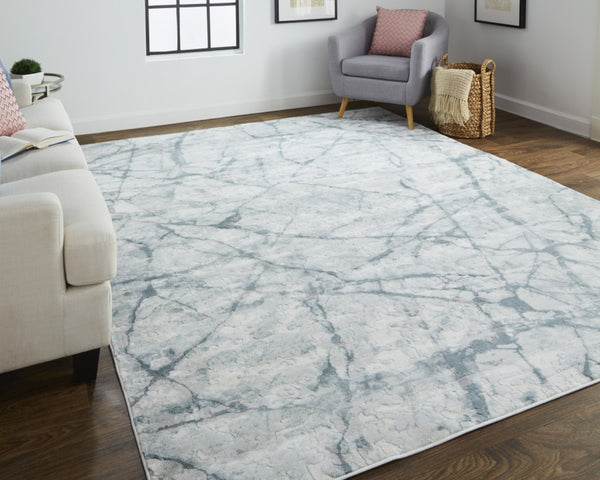 HomeRoots 5' Blue Gray and Ivory Abstract Distressed Area Rug - Stain Resistant, Modern Design for Any Space 8' X 10' 512895