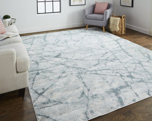 HomeRoots 5' Blue Gray and Ivory Abstract Distressed Area Rug - Stain Resistant, Modern Design for Any Space 10' X 13' 512896