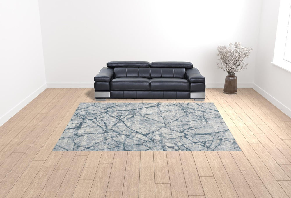 HomeRoots 5' Blue Gray and Ivory Abstract Distressed Area Rug - Stain Resistant, Modern Design for Any Space 10' X 13' 512896