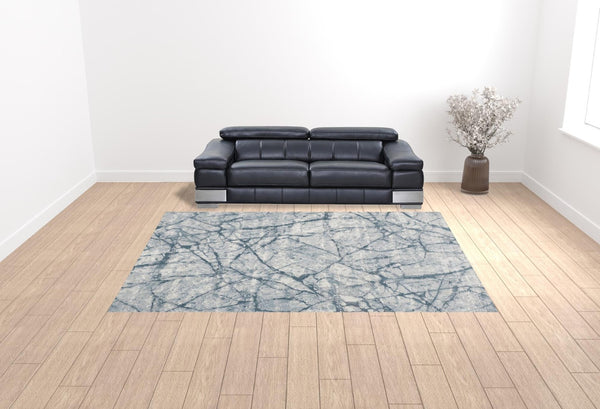 HomeRoots 5' Blue Gray and Ivory Abstract Distressed Area Rug - Stain Resistant, Modern Design for Any Space 10' X 13' 512896