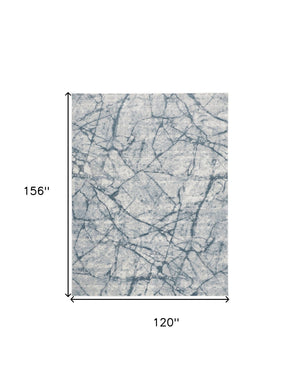 HomeRoots 5' Blue Gray and Ivory Abstract Distressed Area Rug - Stain Resistant, Modern Design for Any Space 10' X 13' 512896