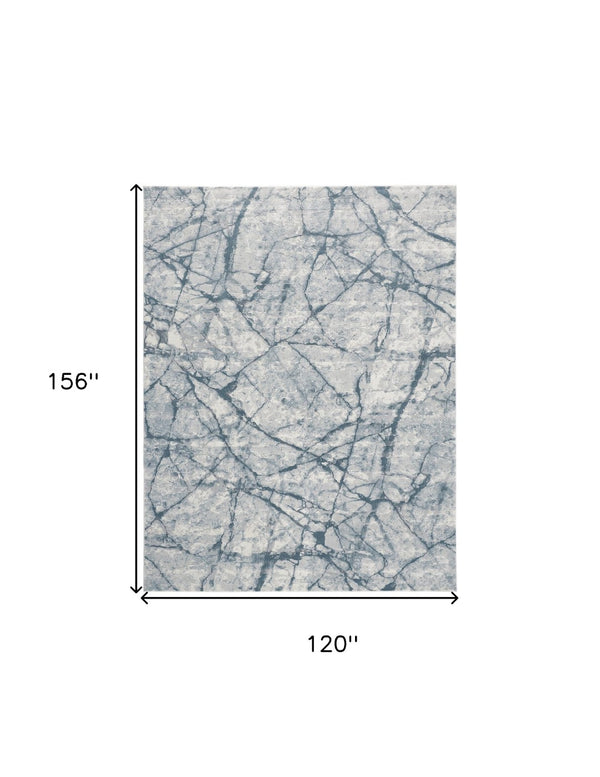 HomeRoots 5' Blue Gray and Ivory Abstract Distressed Area Rug - Stain Resistant, Modern Design for Any Space 10' X 13' 512896