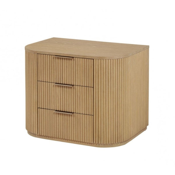 English Elm Fluted Solid Wood 3-drawer Nightstand with Textured Grooves for Modern Bedroom Storage Light Oak B011P474545