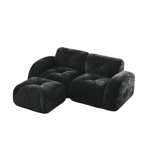 English Elm L-shaped Velvet Sectional Sofa Tufted Modular Design with High Density Foam Boneless Build Black W714S01595