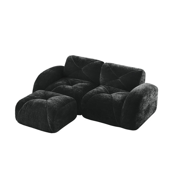 English Elm L-shaped Velvet Sectional Sofa Tufted Modular Design with High Density Foam Boneless Build Black W714S01595