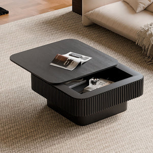 English Elm 31.5'' Square Wood Veneer Flip Top Storage Coffee Table with Slat Detail for Living Rooms Black W1435P375247