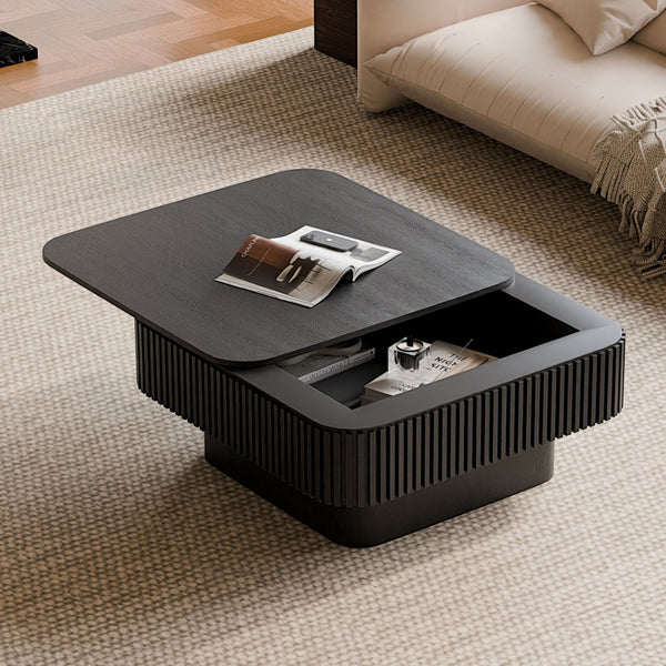 English Elm 31.5'' Square Wood Veneer Flip Top Storage Coffee Table with Slat Detail for Living Rooms Black W1435P375247
