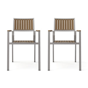 English Elm Christopher Knight Home® - CAPE Coral Aluminum with Wood Dining Chair Set of 2 – Natural Faux Wood Seats, Lightweight Rust-Resistant Frame N778P174801N