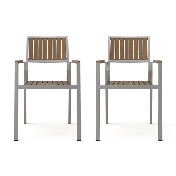 English Elm Christopher Knight Home® - CAPE Coral Aluminum with Wood Dining Chair Set of 2 – Natural Faux Wood Seats, Lightweight Rust-Resistant Frame N778P174801N