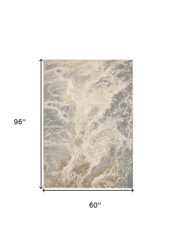 HomeRoots 4' Elegant Ivory Tan and Gray Abstract Area Rug - Soft, Durable Design for Modern Spaces and Style 5' X 8' 512908